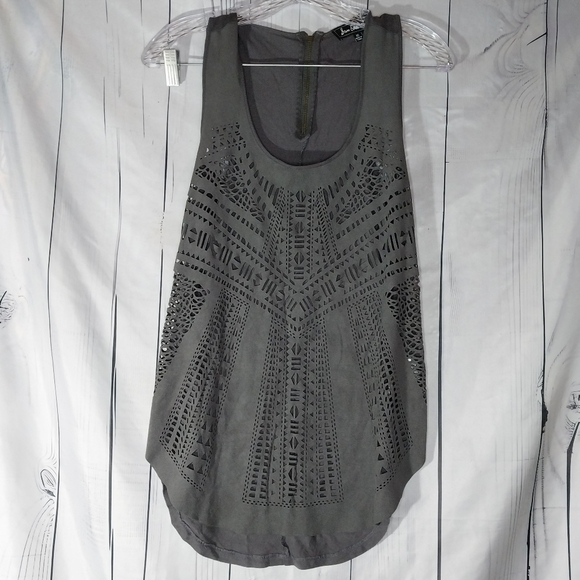 Sam Edelman Tops - Sam Edelman Women Grey Faux Suede Laser Cut Out Hi-Low Tank Top Sz XS